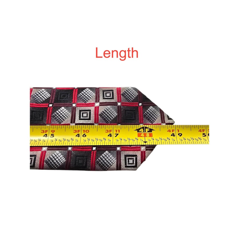 Bergamo New York Red & Silver Geometric Pointed Tie - Picture 6 of 6